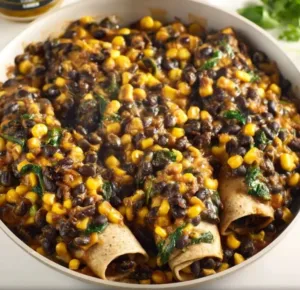 Crispy black bean burritos served with fresh salsa and avocado.