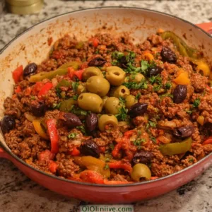 Plate of Crispy Cuban Beef Picadillo garnished with fresh herbs