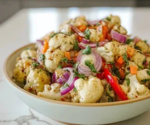 Crispy Marinated Cauliflower Salad with fresh ingredients and vibrant colors.