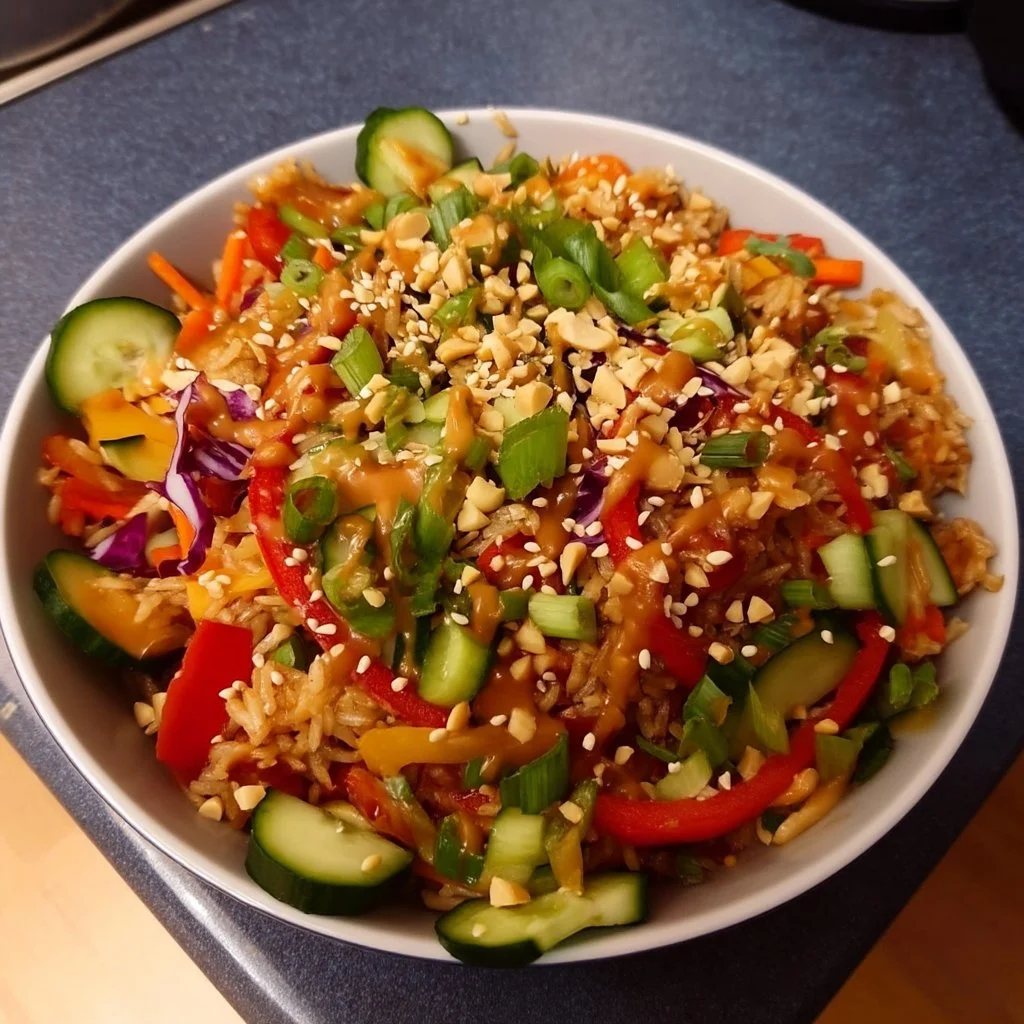 Crispy Rice Salad with fresh vegetables and herbs for a healthy meal prep.