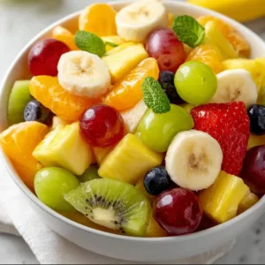 Juicy seasonal brunch fruit salad with colorful fruits