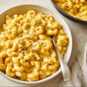 High protein cottage cheese mac dish served in a bowl
