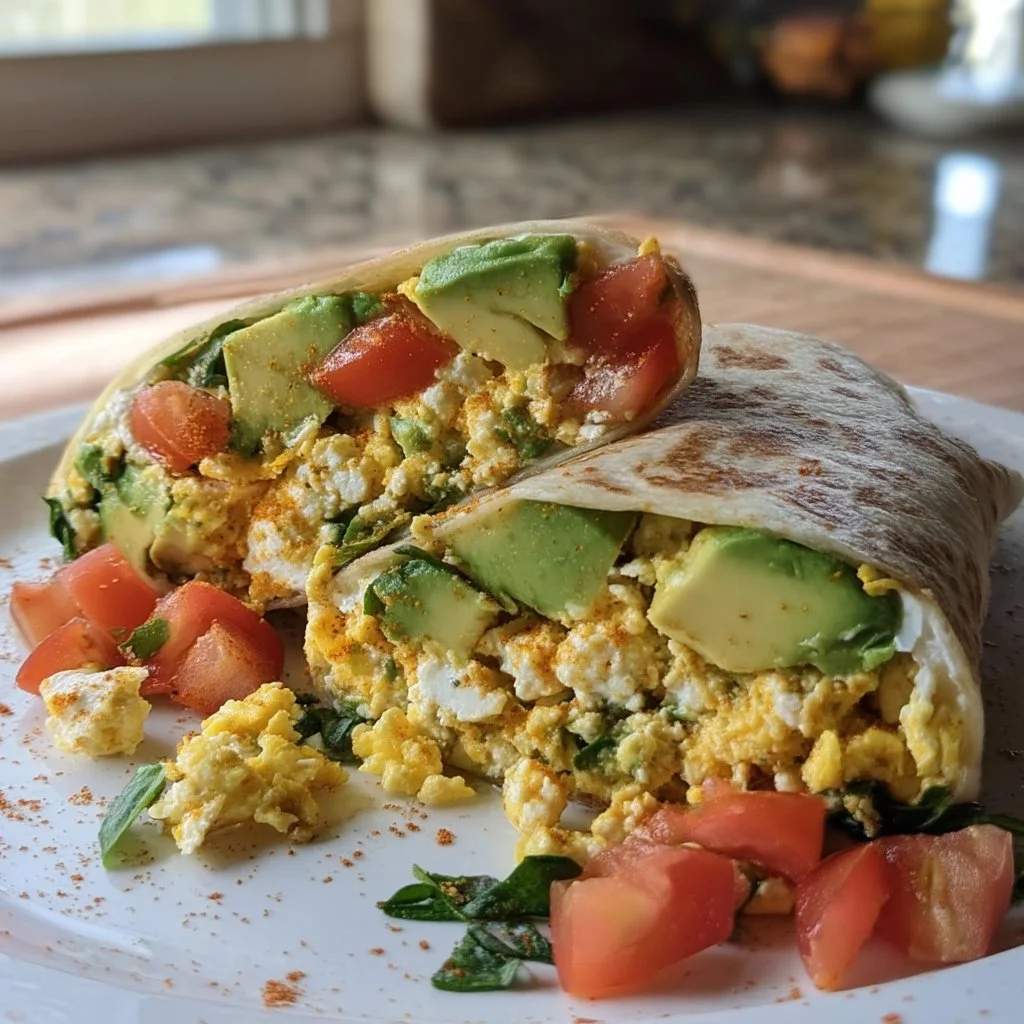 High-protein cottage cheese wrap filled with fresh vegetables and herbs