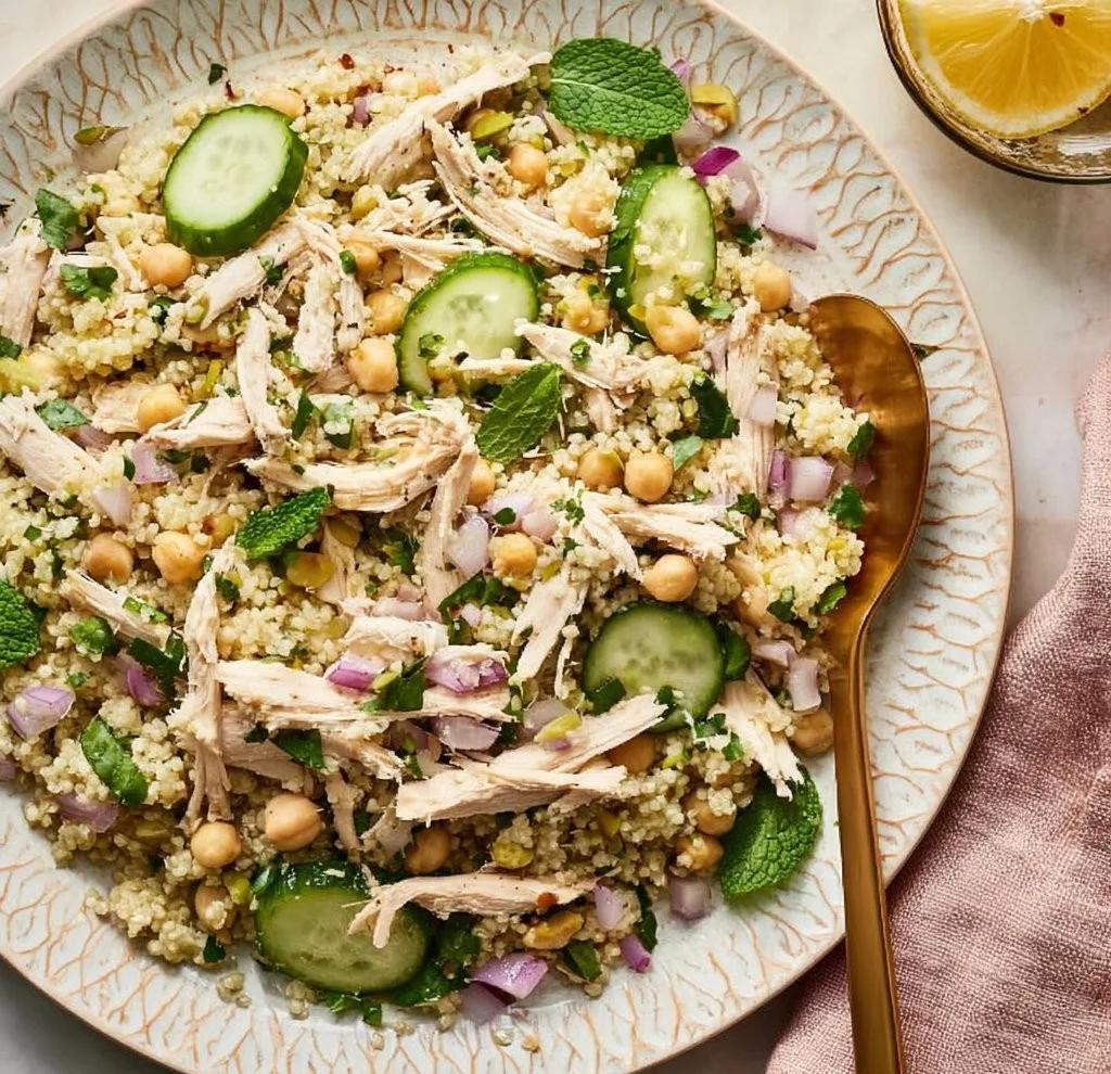 High Protein J. Aniston Salad recipe with fresh vegetables and lean protein.
