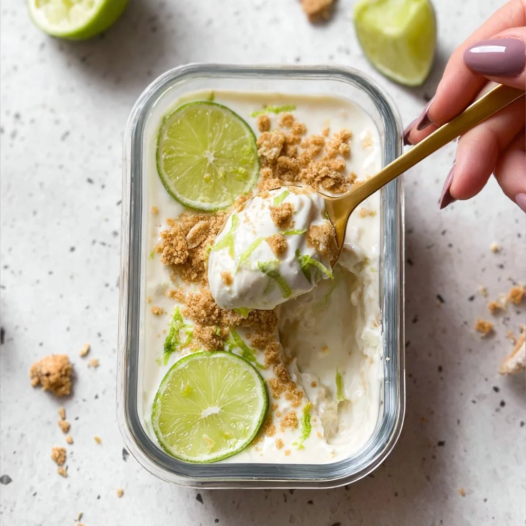Bowl of key lime pie overnight oats topped with lime zest and graham cracker crumbles.