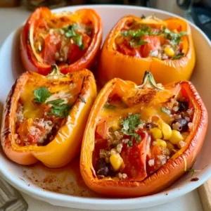 Vegetarian quinoa stuffed peppers filled with vibrant ingredients