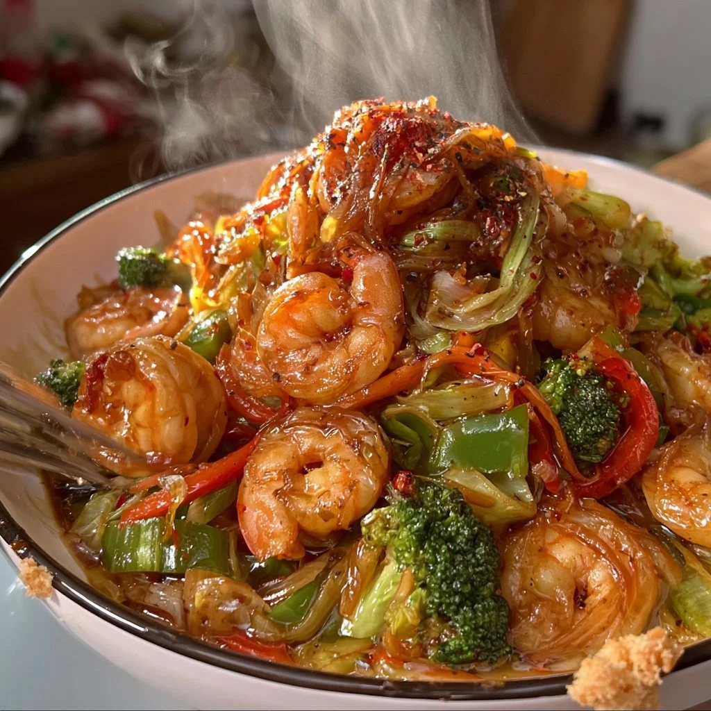 Delicious ginger garlic shrimp stir fry ready in 25 minutes