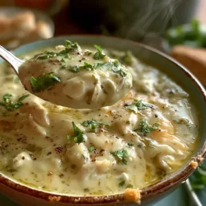 Delicious green chicken enchilada soup topped with cilantro and cheese.