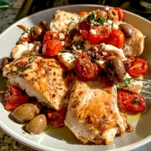 Baked Mediterranean chicken full of flavor and 36g of protein per serving