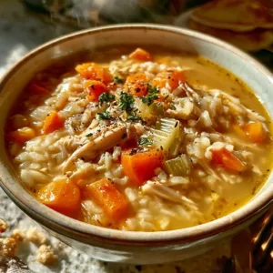 Bowl of Arborio Chicken Rice Soup rich in protein and flavor