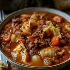 Ground beef and cabbage soup recipe for healthy meals and meal prep.